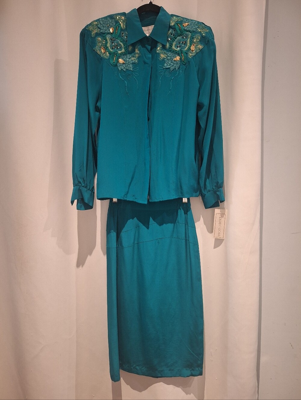 Orlando Rossi Silk Coastal Cowgirl Embroidered Vintage  Matching Set - Teal